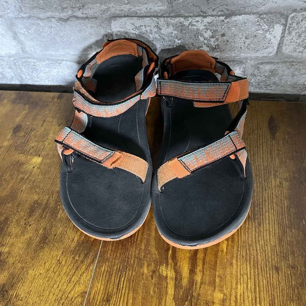 Teva Strappy Sandals Hook & Loop Adjustable Black/Orange/Gray boys size 3